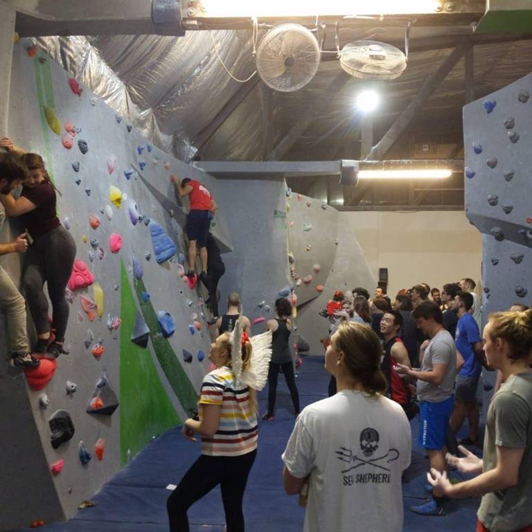 Doubling up as a couple reaches the top of the wall